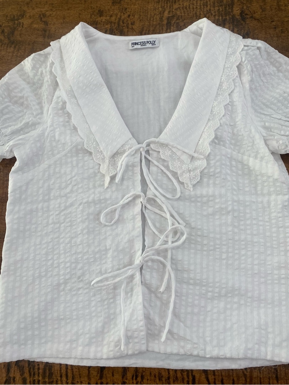 Princess Polly White Textured Tie-Front Tunic Top - Picture 9 of 11